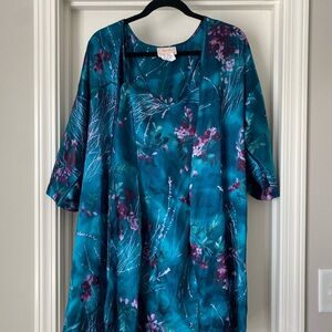 Floral Satin Teal Sleepwear Set with Robe